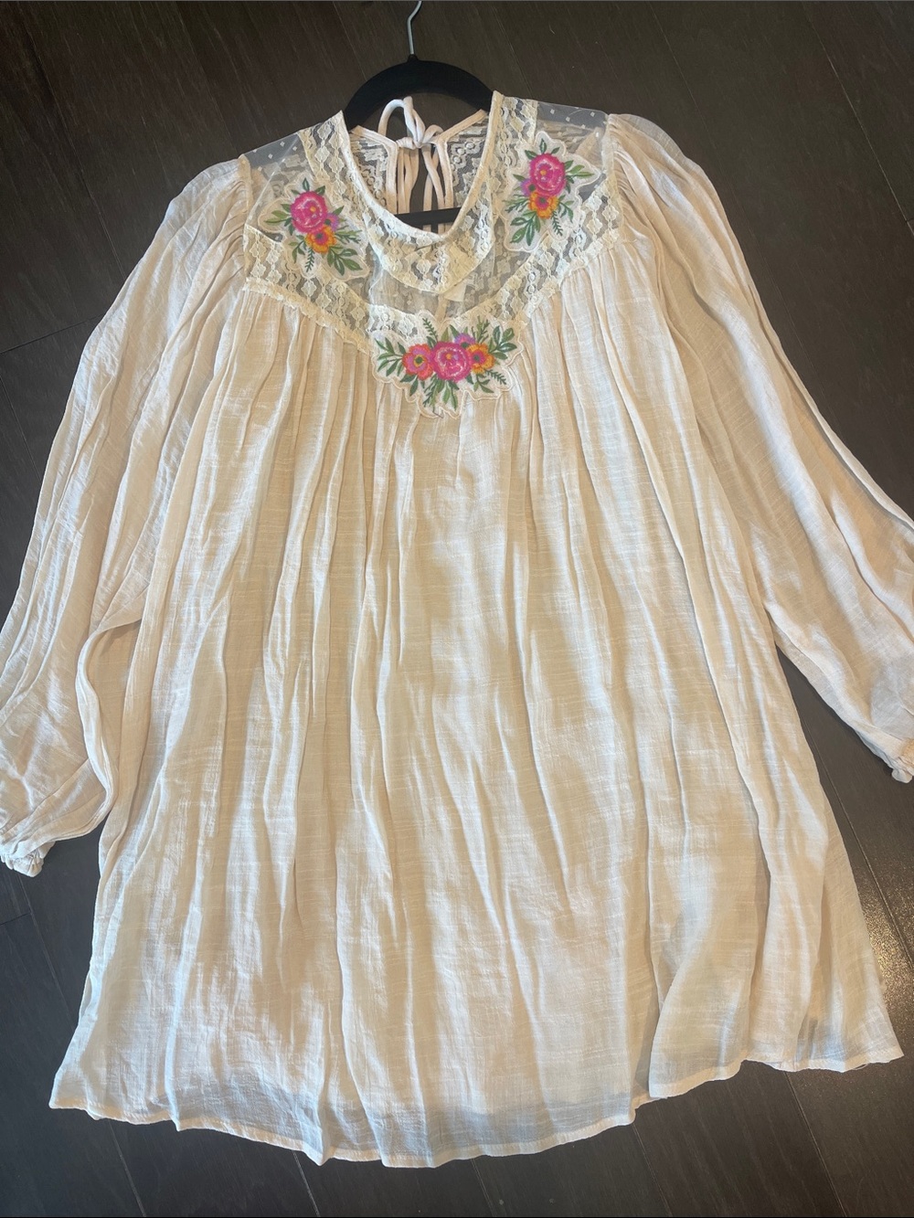 Boho Embroidered Ivory Peasant dress.